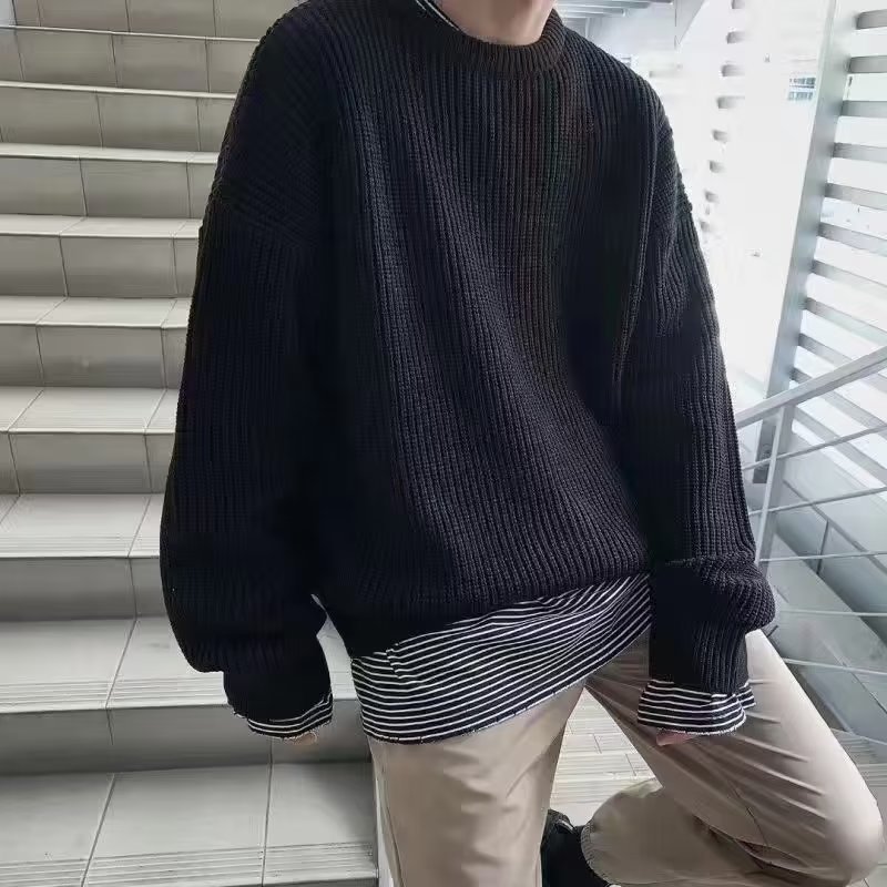 Men's demi-season solid color casual retro trend knitted sweater…