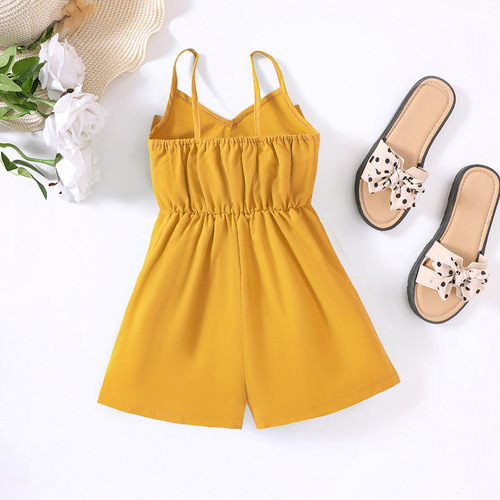 EW Foreign Trade Kids' Clothing: New Arrivals for Toddlers & Young Children – Girls' Summer Solid-Color Halterneck Jumpsuit with Bow, Style K188-C