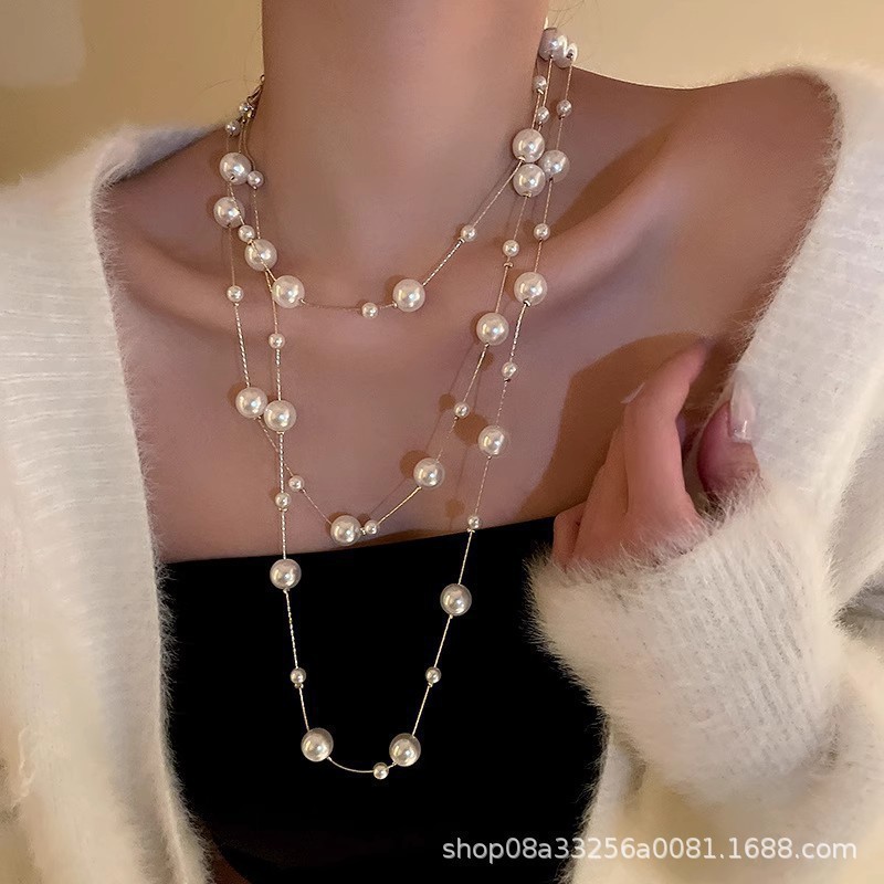 실버 크고 작은 구슬 목걸이