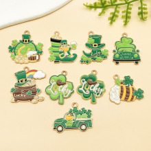 跨境爱尔兰节滴油幸运三叶草礼帽啤酒吊坠 DIY钥匙扣耳钩饰品配件