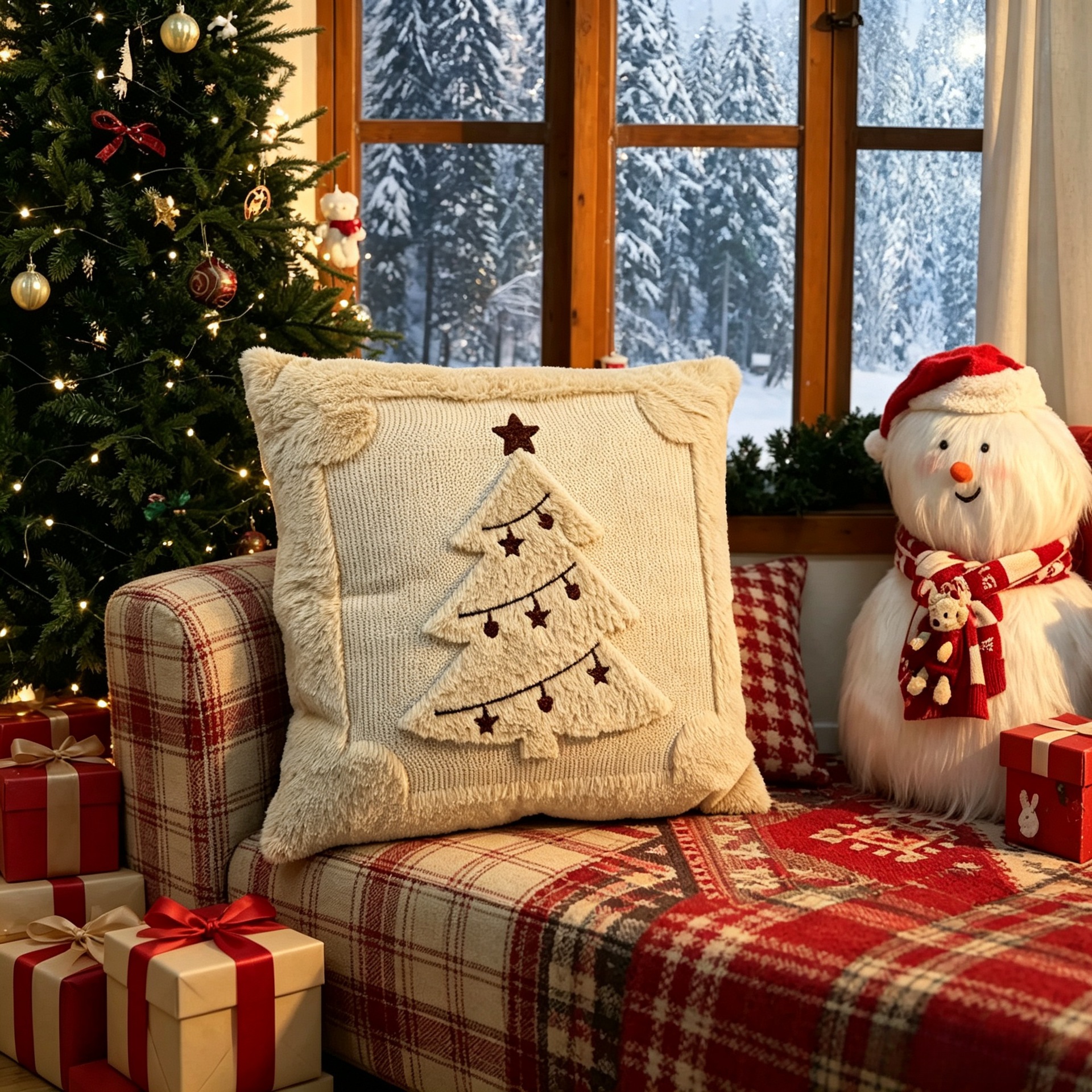 Amazon Weihnachts-Kissenbezug gesteppt kreativ Feiertagsatmosphäre Plüsch-Dekokissen Wohnzimmer Sofa Schlafzimmer Rückenkissen