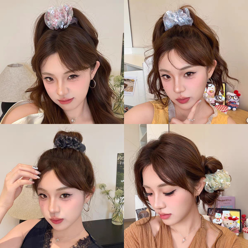 夏の爽やかな花柄メッシュクリップ女性用ハイポニーテール固定ヘアピンボールヘアピン甘いヘアピンヘッドドレス|undefined