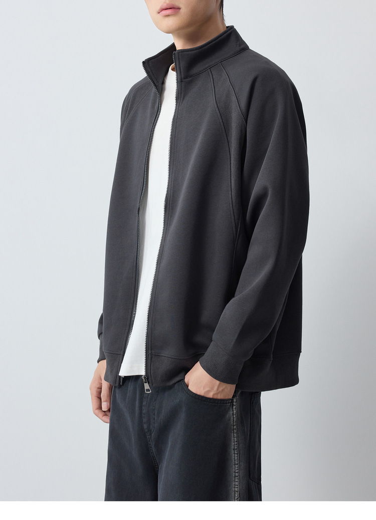 Áo hoodie nam nỉ cổ đứng khóa kéo phong cách thể thao thành phố — đen chi tiết 20