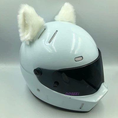 Plush Helmet Cat Ears: Motosiklet dəbilqələri - white-white
