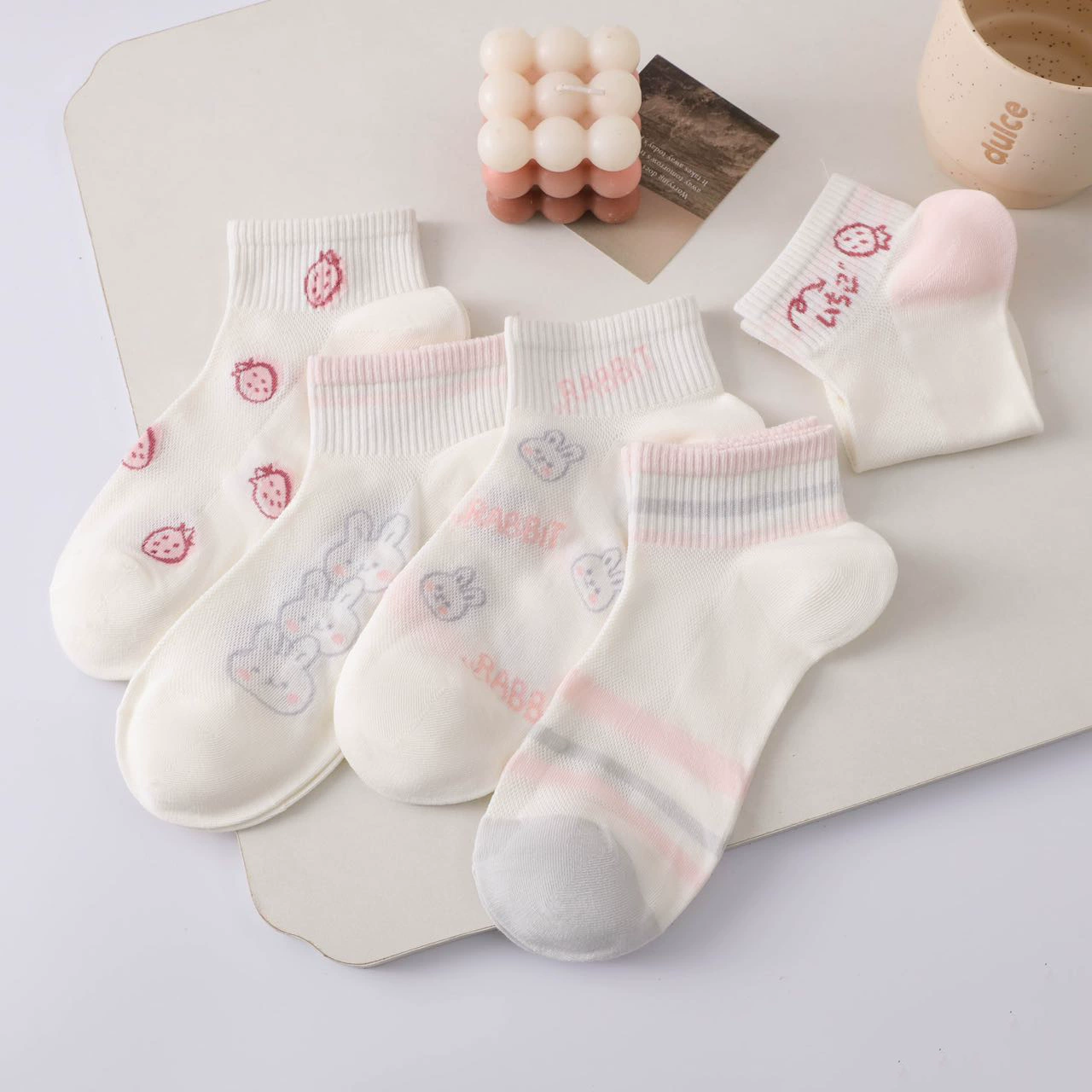 Summer fresh socks, cartoon rabbit, combed cotton