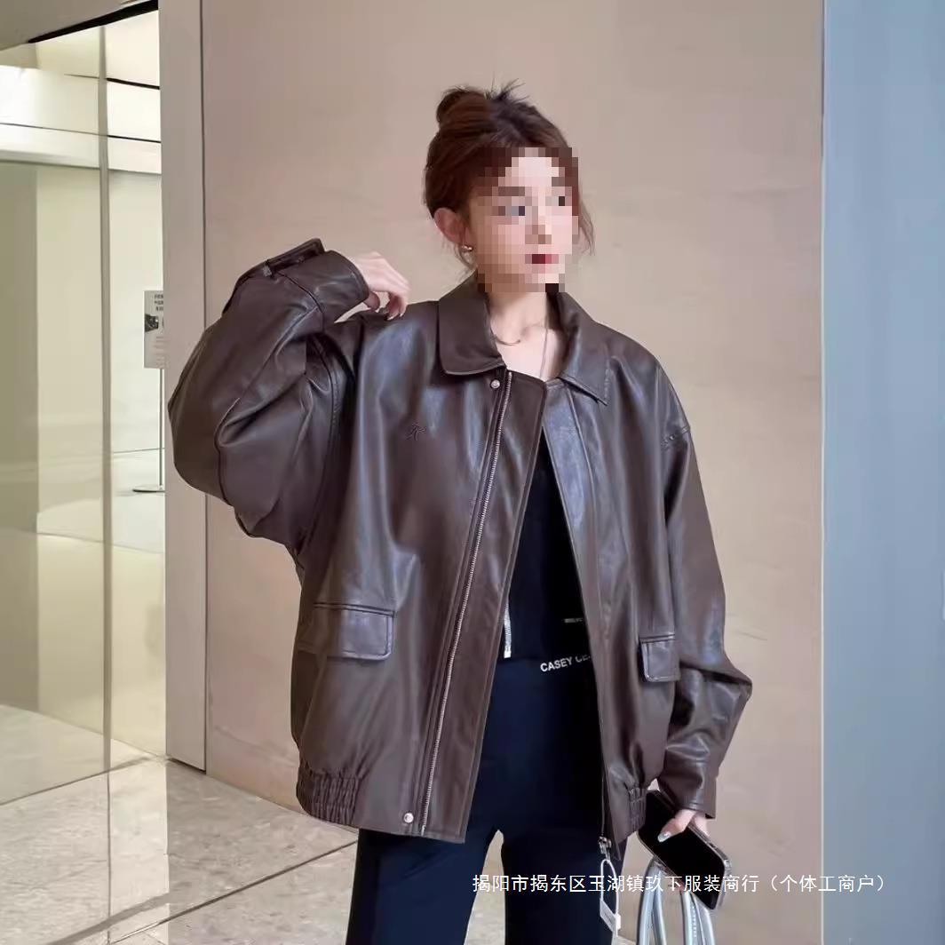 American Retro brown Leather Coat Women's Spring and Autumn 2025 New oversize Niche Motorcycle Cool Jacket Top