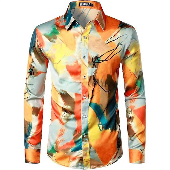 Cross-border European and American Men's Long Sleeve Shirt Foreign Trade Fashion Digital Printing Slim-fit Printed Shirt Holiday Beach Shirt Cross-border European and American Men's Long Sleeve Shirt Foreign Trade Fashion Digital Printing Slim-fit Printed Shirt Holiday Beach Shirt