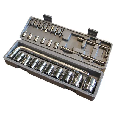 27-Piece Auto Repair Labor-Saving Tool Set Socket Bit Sleeve Wrench Car and Motorcycle Repair Household Tools (Repair kit) - gray-red-27pc