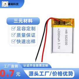 聚合物锂电池502030/200mah250毫安蓝牙仓电LED灯化妆镜东莞厂家