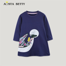 欧美风女童连衣裙2024秋装新款绣花儿童公主裙针织棉女童长袖裙子