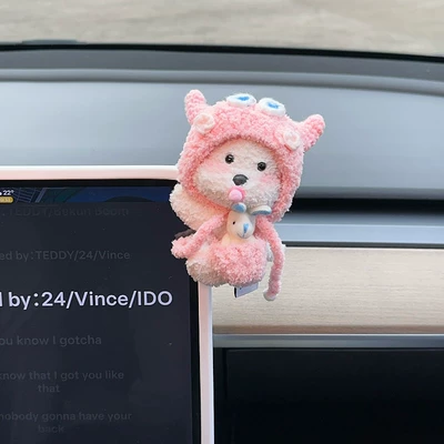 dashboard screen plush toy, cute: Car ornaments - no-specifications-traceless-adhesivepink-hat-west-highland-ornament