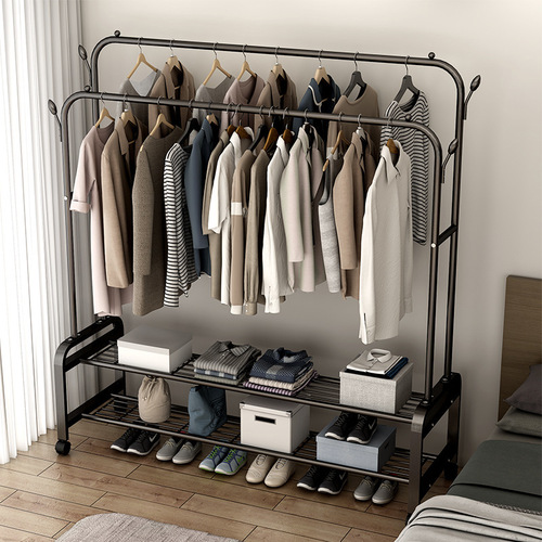 Clothes drying rack floor-standing balcony household clothes drying rack movable bedroom multi-layer coat rack indoor simple clothes drying rod
