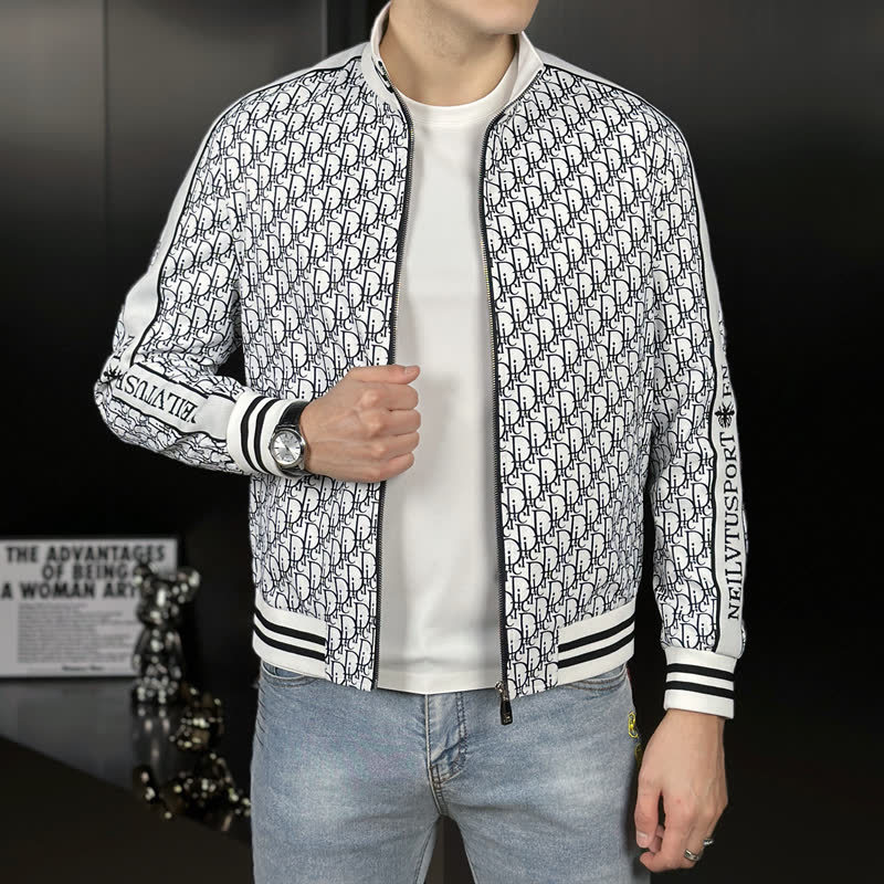 Lapel Jacket Men's Spring and Autumn Thin Short Fashion Trendy High-End Stylish European and American Style Printed Casual Coat