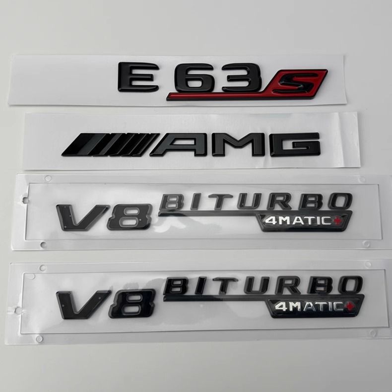 Mercedes-Benz E63S modified with black "Black Warrior" emblem, E260L/E300L modified with V8 biturbo "Dark Night" emblem, AMG English tail emblem