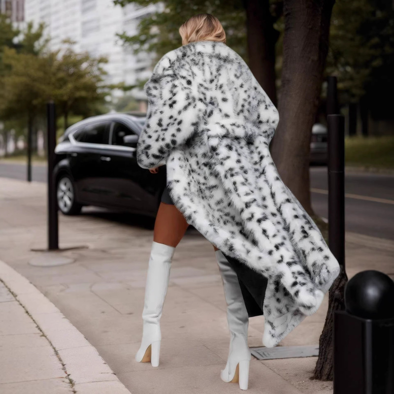 European and American Cross-Border Foreign Trade Leopard Print Faux Fox Fur Coat New Women's Long Coat Factory Direct Supply Winter