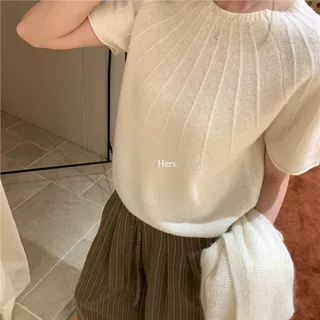 一勺甜【Hers】坑条肌理感短袖毛衣2026秋季休闲风女士上衣