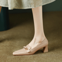 法式复古优雅气质蝴蝶结高跟鞋温柔小方头浅口中跟粗跟单鞋女40码