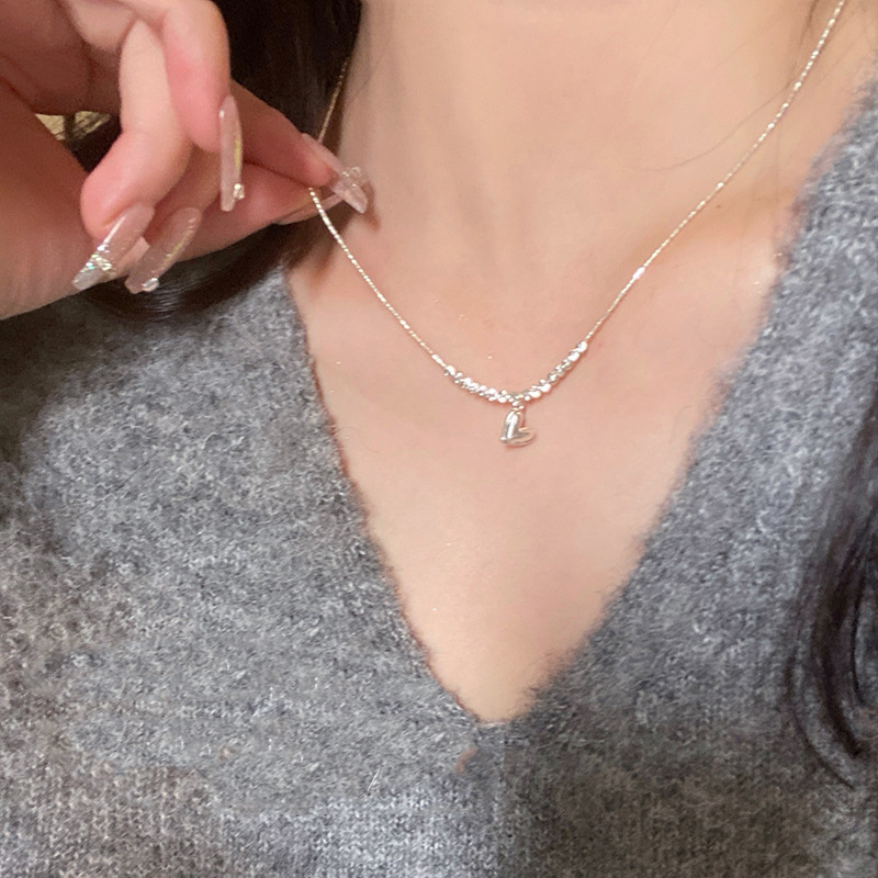 Exquisite Silver Fragment Heart Necklace For Women, Light Niche Design, Fashionable Ins Style, Sweet Temperament_voghion.com