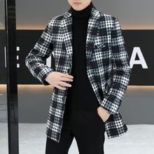 韩版上衣服外套毛秋冬修身呢大衣青年中长款男士休闲潮流呢子格子
