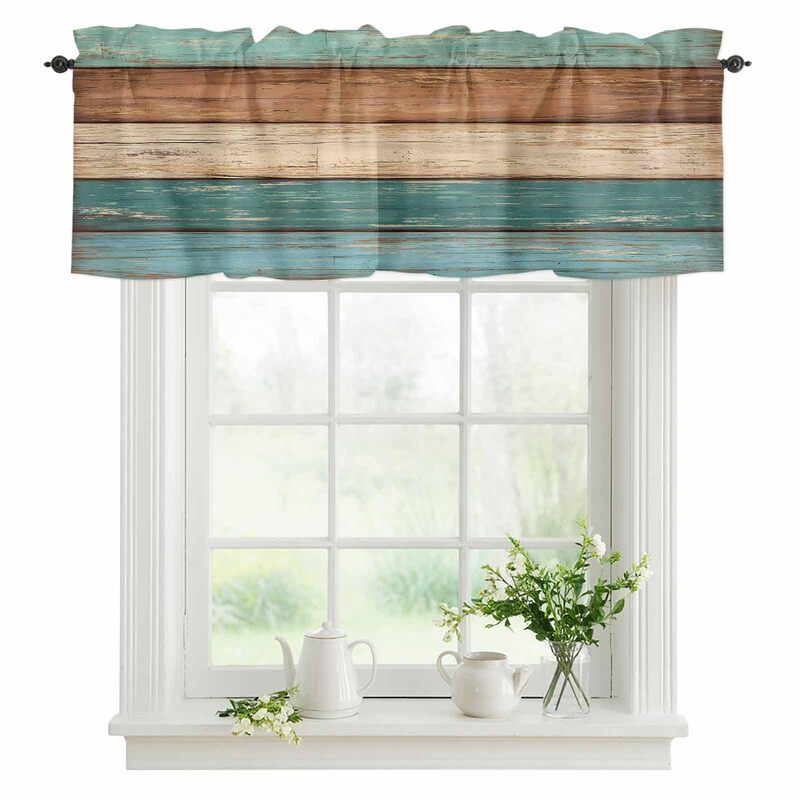 Cross-Border Amazon Short Curtains in Teal Green with Vintage Wood Grain Pattern, Door Curtains, Coffee Curtains, Kitchen Sink Cabinet Dustproof Curtains Cross-Border Amazon Short Curtains in Teal Green with Vintage Wood Grain Pattern, Door Curtains, Coffee Curtains, Kitchen Sink Cabinet Dustproof Curtains