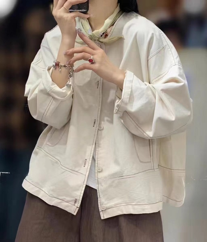 古咖服饰秋季新款棉质纯色外套女圆领单排扣休闲长袖外搭开衫上衣|undefined