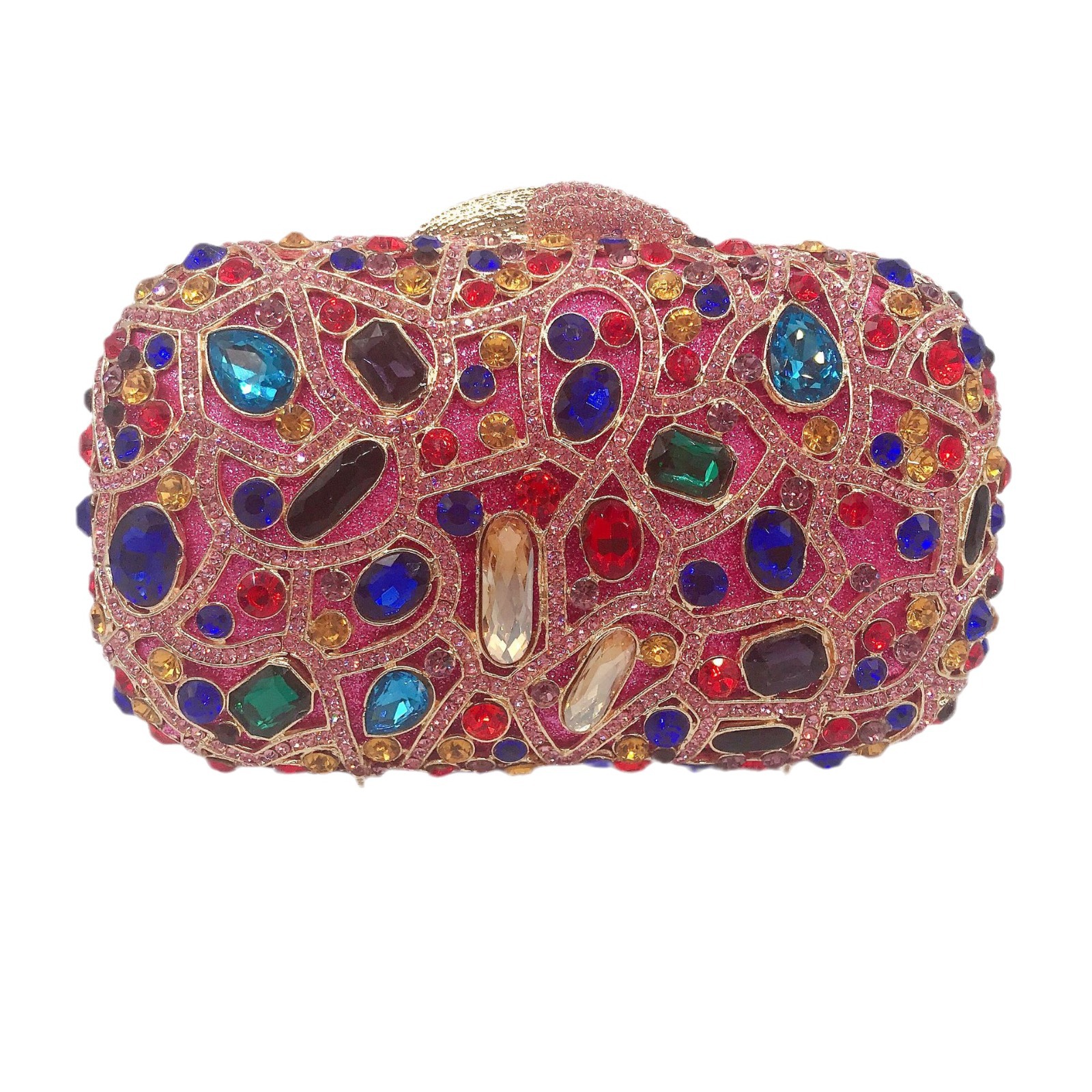 Túi clutch dạ hội nữ đính đá kim cương hộp cứng kim loại dây xích — Màu vàng