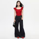 Jiyou Red Shoulder Square Collar Short-sleeved T-shirt Women's Xia Xiaozhong Design Spice Girl Small High Waist Top