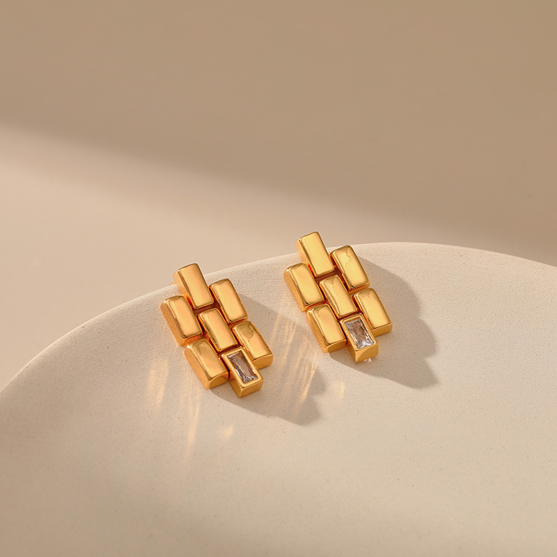 Fashion Square Copper Plating Inlay Zircon Ear Studs 1 Pair