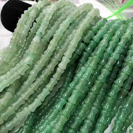 天然绿东陵玉竹节珠子印度翡翠转运珠玉石散珠天然石珠子串珠批发