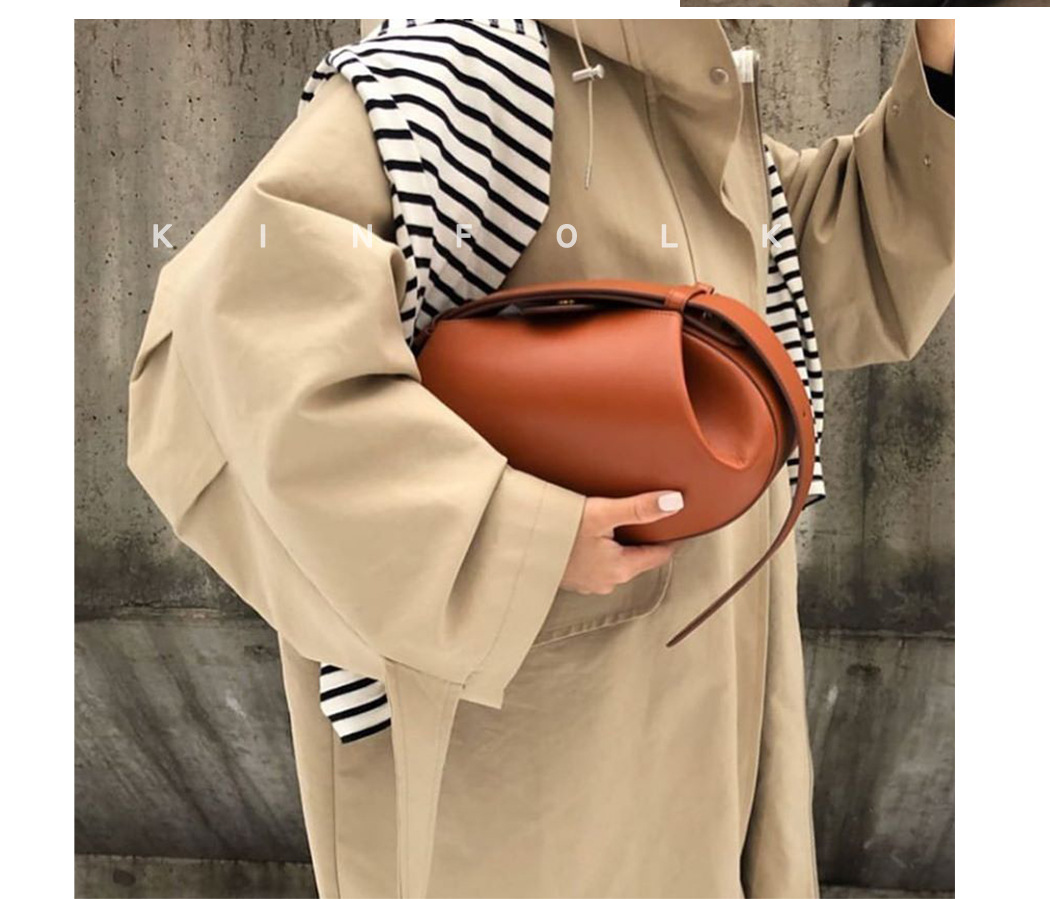 Pu Leather Material Women's Medium Pu Leather Solid Color Streetwear Oval Magnetic Buckle Underarm Bag