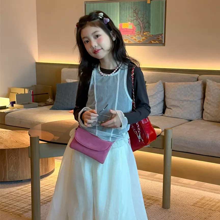 花与寻童装女童叠穿网纱T恤2026年春款宽松透气百搭儿童叠穿上衣