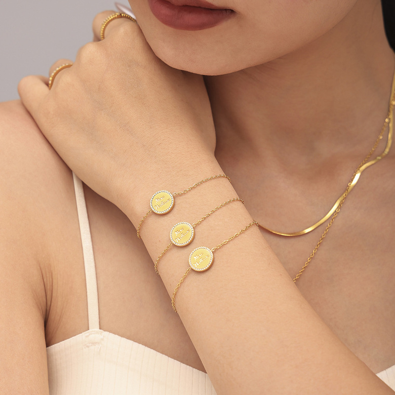 Sugar jewelry CNC diamond star double-sided meve letters stacked necklace women's bracelet exquisite titanium steel suit