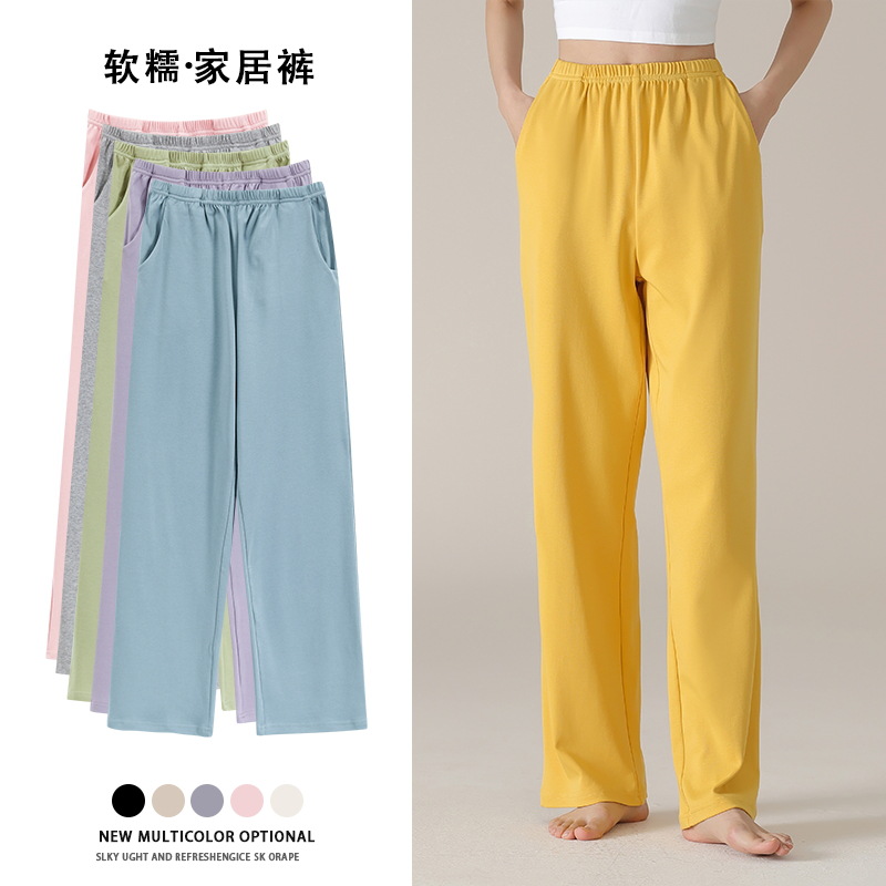 [7A antibacteriano] Nuevos pijamas de algodón para mujeres de tamaño grande primavera y verano pantalones caseros casuales pantalones largos sueltos se pueden usar fuera