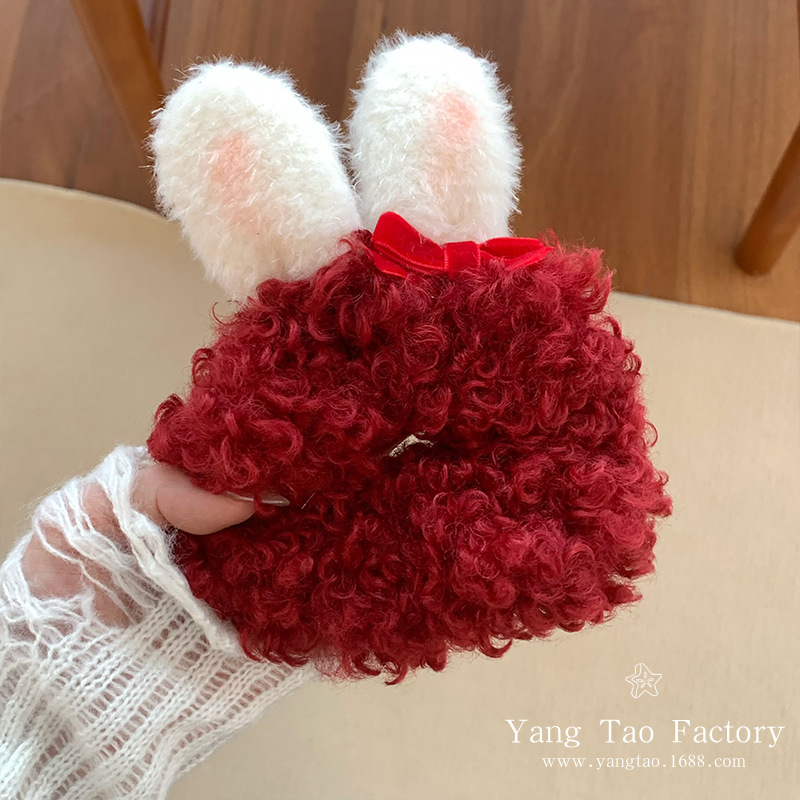 Año Nuevo serie de conejo de peluche rojo conejo de peluche anillo de cabello de dibujos animados casero tocado estrella Liu