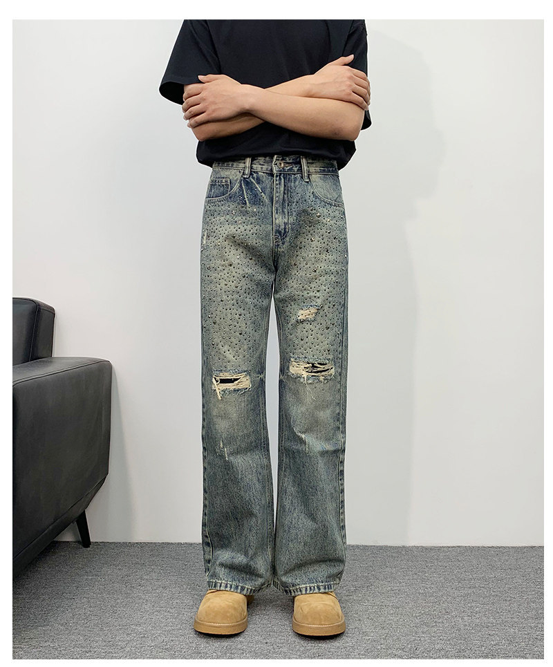 Personalisierte Jeans Mit Strass Für Herren Im Distressed Look_voghion.com