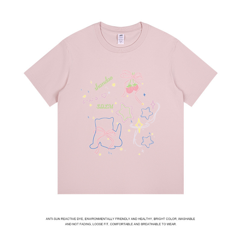 メンズファッションブランド 純綿プリントTシャツ メンズ 夏 カジュアル 丸首 ゆったり 半袖 レディース ドーパミン風 万能トップス|undefined