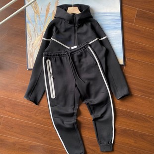 25 New Sports Hooded Jacket Sweatshirt Air Layer Cotton Pullcoat Reflective Adhesive Jacket suit Zipper