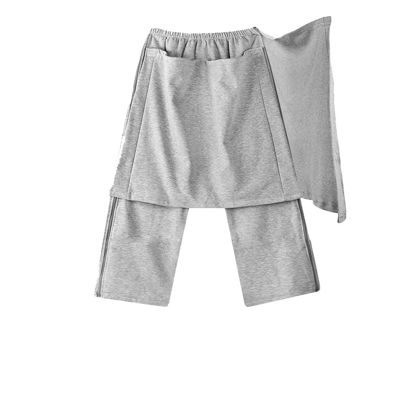 사이드 지퍼 백 코튼 그레이 커버 크롭 팬츠