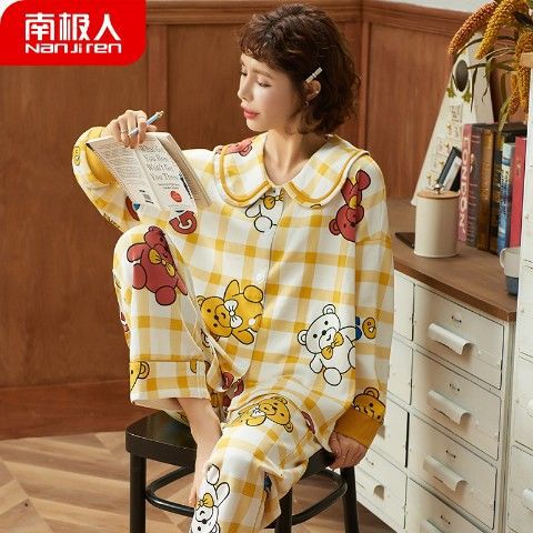 Lindo pijamas de las mujeres primavera y otoño de manga larga 100% algodón 2022 nuevo estilo princesa algodón desgaste del hogar