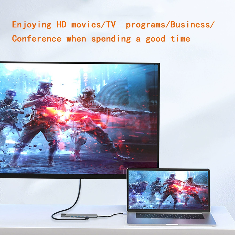 Shibin One удлинённая док-станция Type-C на HDMI 4K30Hz, HD USB3.0 HUB, конвертер чтения SD/TF карт, PD