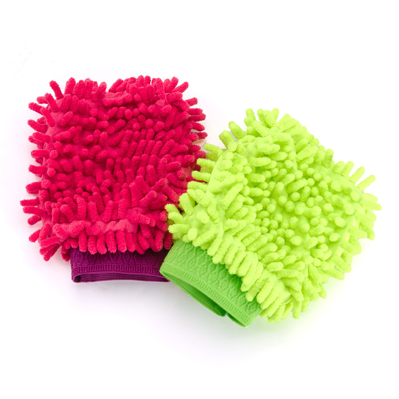 单双面雪尼尔珊瑚虫毛绒擦车洗车清洁手套 汽车清洁用品厂家直销