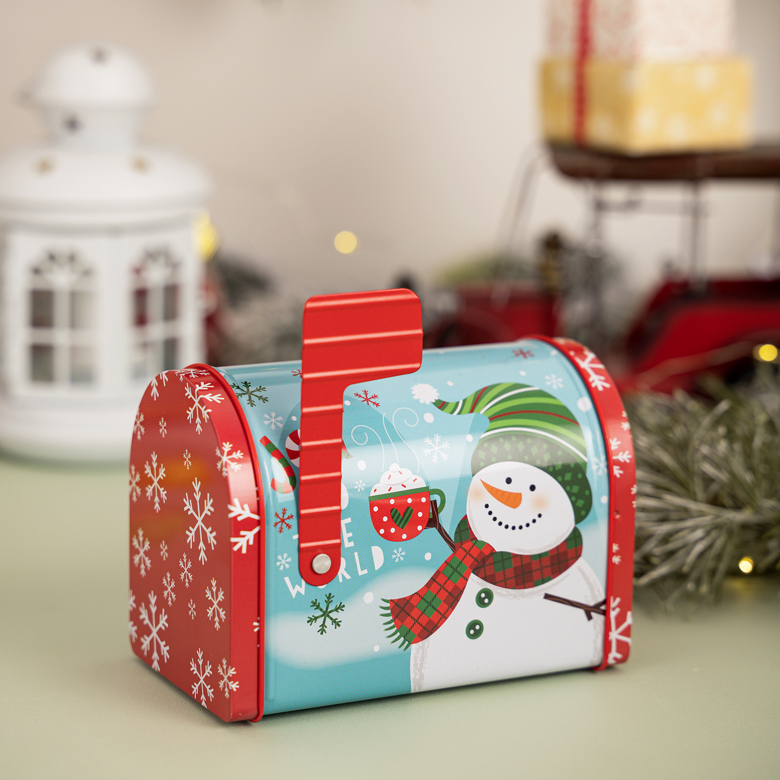 Suministros de decoración de buzón de correo de Navidad transfronterizo, caja de hojalata de Navidad, caja de regalo, caja de dulces, decoración de caja de regalo