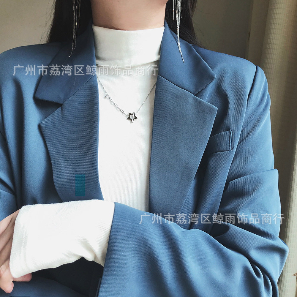 Xl079 Five-pointed Star Ot Buckle Chain South Korea Dongdaemun Small Ball Silver Necklace Clavicle Chain Titanium Steel No Fading display picture 3