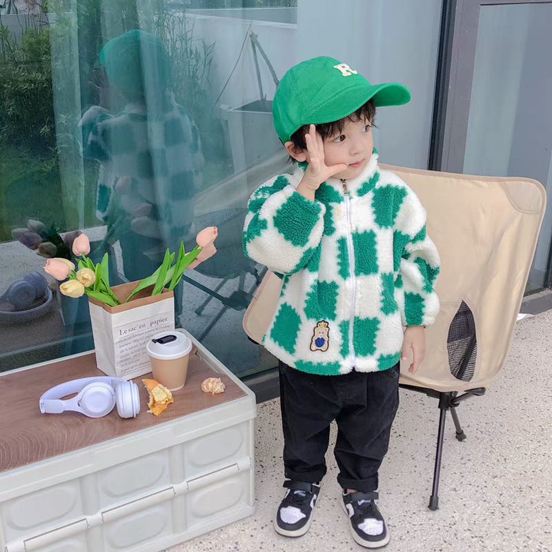 [Oso Jin Yong] abrigo para niños ropa de algodón acolchado niños niñas cordero nuevo Otoño e Invierno forrado de lana engrosada bebé suéter de los niños