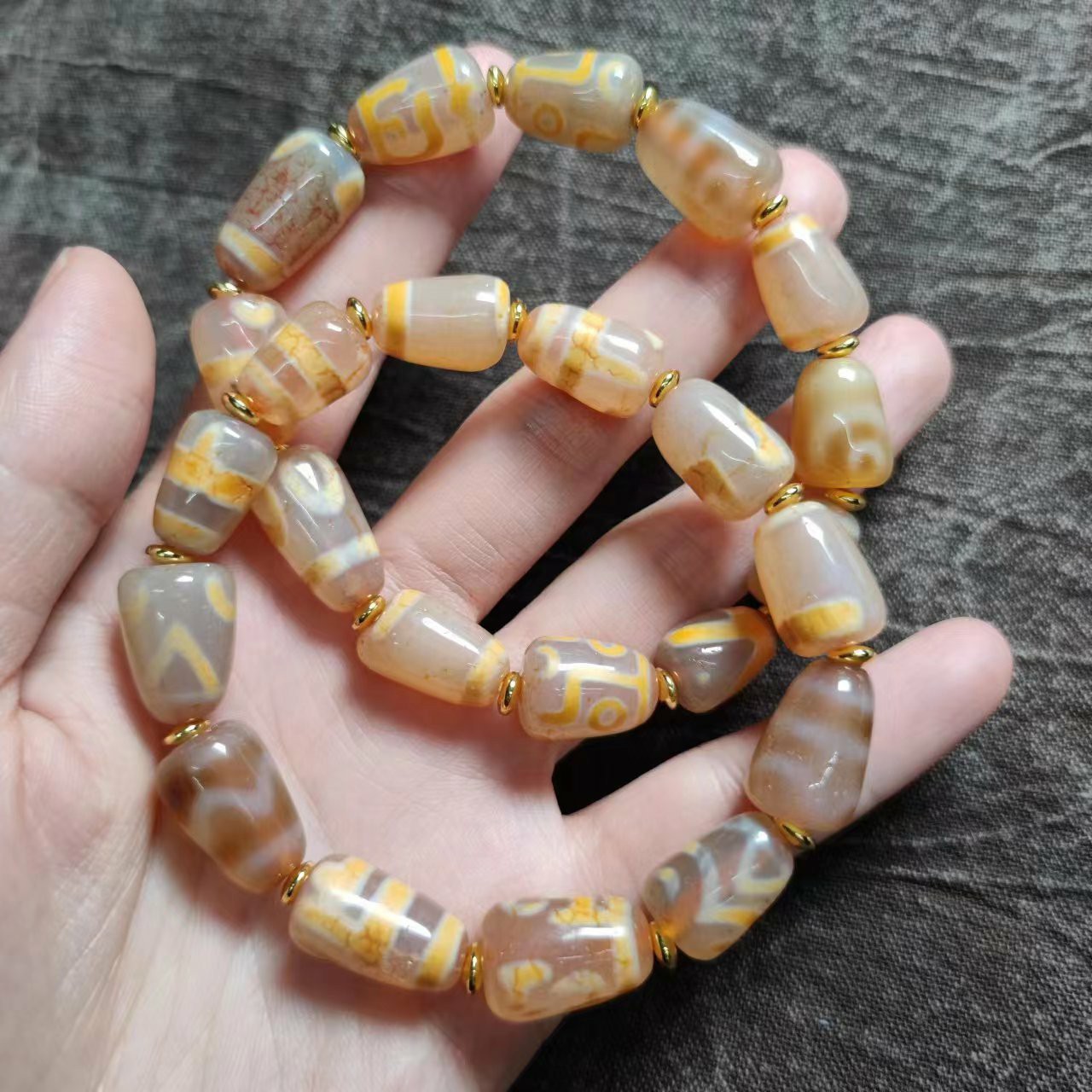 断珠玛瑙天珠手链浅色风化佛珠盘玩文玩转运珠男女款手链