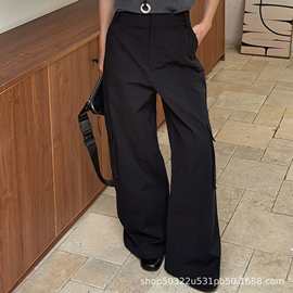 MaisonMeet2025冬100%纯棉工装阔腿裤女高腰垂感休闲直筒长裤5060