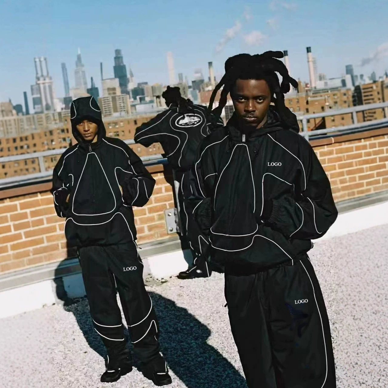 Кросс-бордерная куртка NK Alcatraz с капюшоном, мужская и женская ветровка, водонепроницаемая верхняя одежда со светоотражающими полосками, брюки