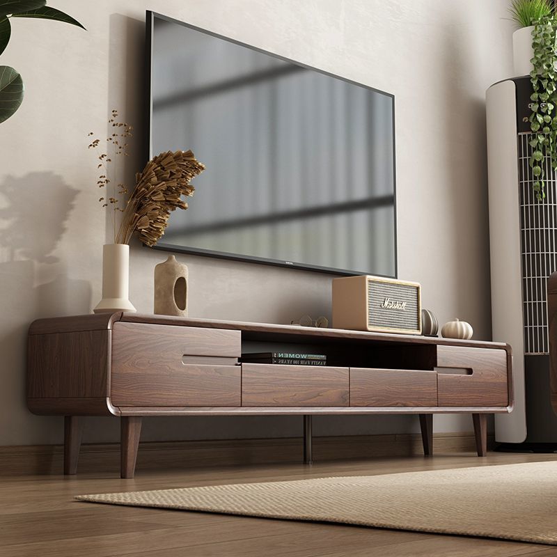 Full Solid Wood TV Cabinet Coffee Table Combination Living Room TV Cabinet Walnut Color Bedroom Floor Cabinet New Chinese Style Small Apartment