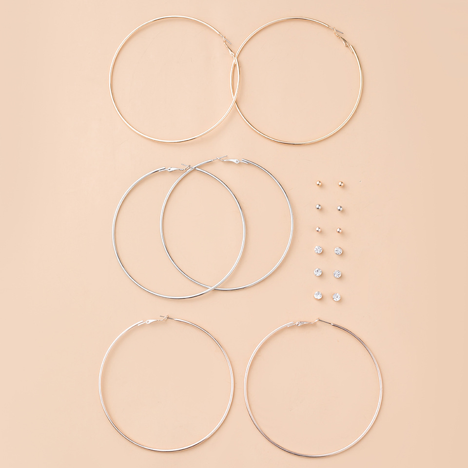 Simple Pearl Frosted Large Circle 9-piece Earrings Wholesale Nihaojewelry display picture 1