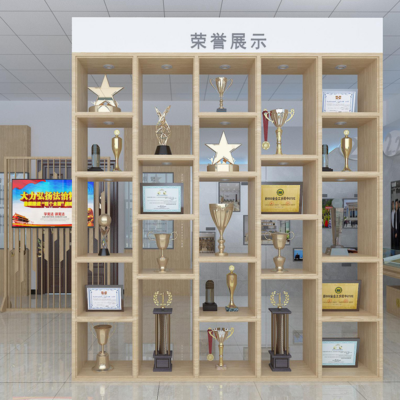 定作公司展厅背景柜书柜储物柜一体办公室中式茶室格子展示柜展柜